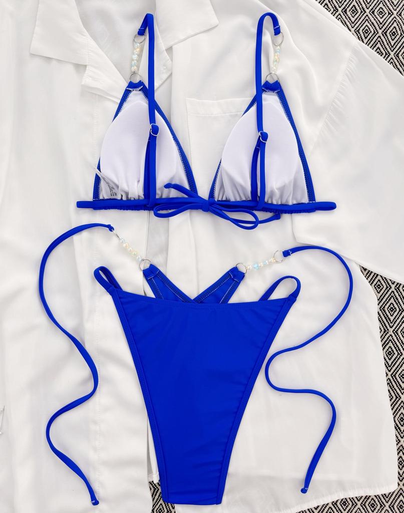 Women's Swimsuit Solid Color Triangle Bag Tied with Split Swimsuit Bikini Beachwear Bathing Suits