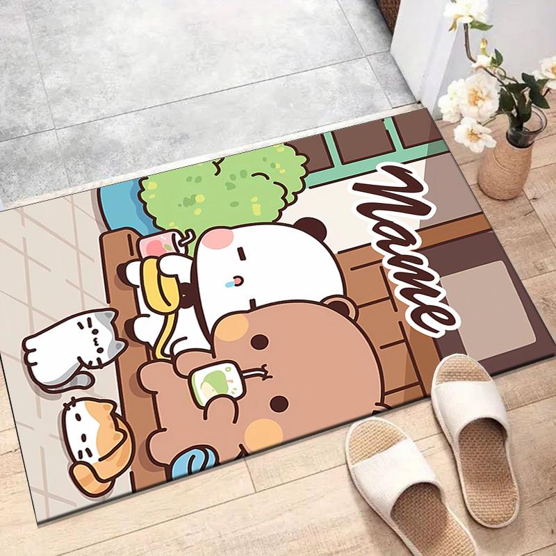 Benutzerdefinierte Yier BuBu Bärenmatte mit personalisiertem Namen, waschbarer Polyester-Teppich für den Innenbereich, Eingangsbereich, Geschenk für Weihnachten, Ostern, Thanksgiving Day