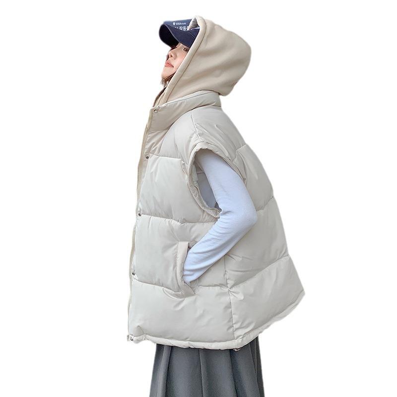 

New hooded false two-piece windproof lightweight thickened fluffy warm cold loose short high quality fabric casual sports jacket M