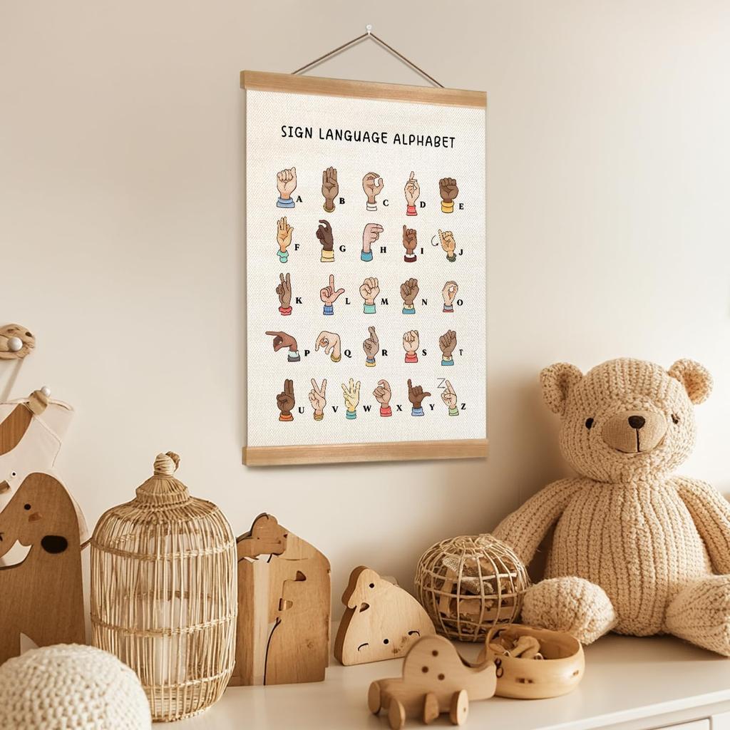 ZTGDA Sign Language Poster, Sign Language Alphabet Wall Art Posters, ABC Banner Poster, Alphabet Banner Wall Hanging Decor for Toddler Room Playroom