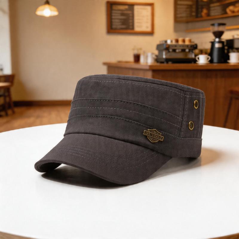 Flat top hat men's four seasons new trendy fashion outdoor casual versatile crown UV protection cap