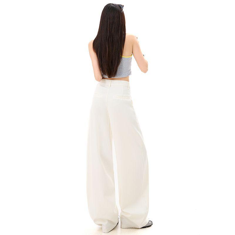 Spring Summer Three Proof Fabric Vintage Raised Side Seam Relaxed Slim Floor Saber Cut Wide Leg Denim Pants For Ladies Casual Oversize Denim Trousers
