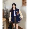 New Retro Bear Baseball Uniform for Autumn and Winter for Women with Niche Design High Street Loose Casual College Style Jacket
