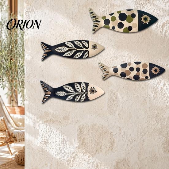 Indoor Outdoor Wall Decor 4Pcs Wooden Fish Decor, Rustic Farmhouse Ocean Art, Vintage Beach Style Decoration Nautical Coastal Theme for Home