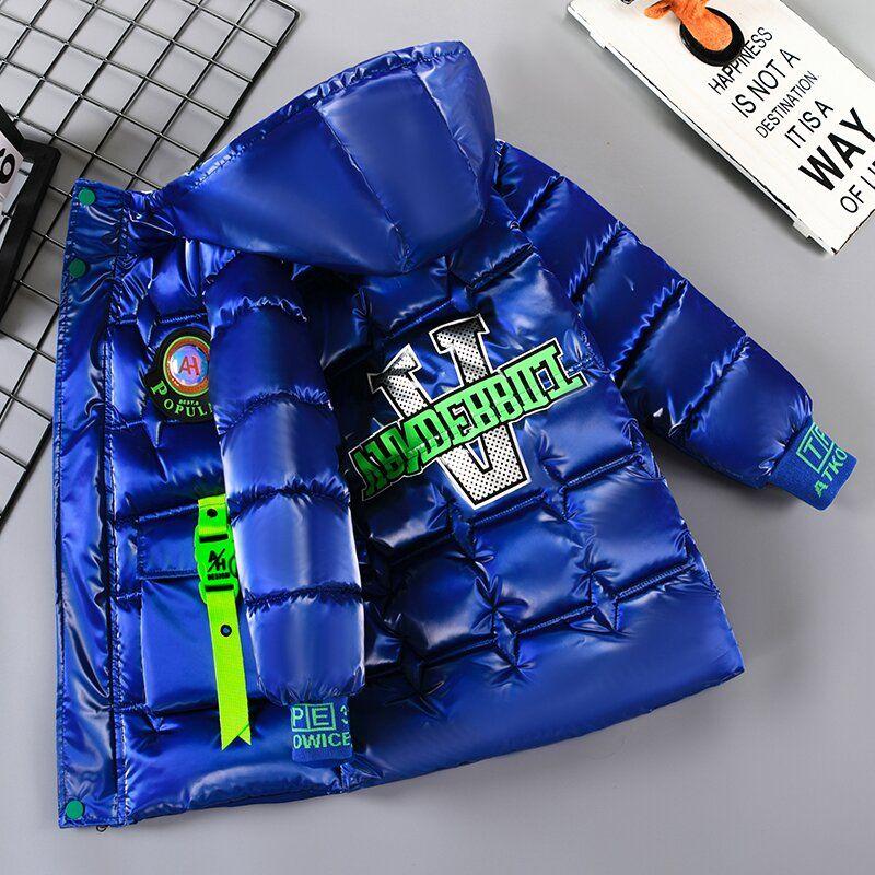 Down Cotton Jacket Boys Thick Short Section Bright Children's Clothing Plush Velvet Warm Padded Coat for Kids