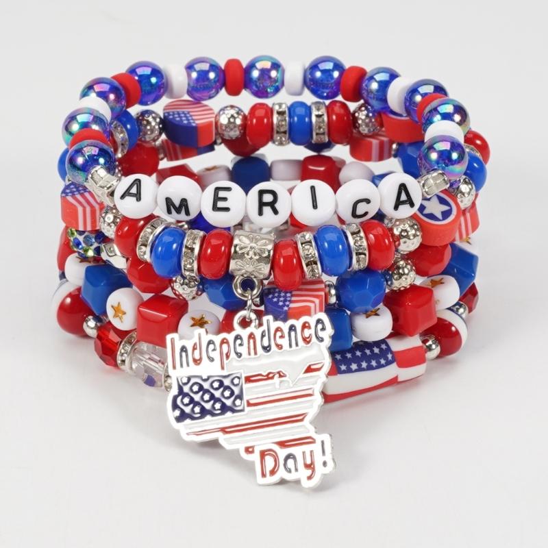 Artificial Crystal Bracelet Elastic Bracelet Independence Day Handmade Bracelet Stackable Bracelets for Adding Charm