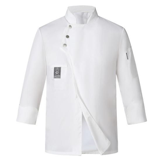 Men Women Solid Color Chef Uniform Stand Collar Single Breasted Pocket Restaurant Uniform Waterproof Anti Dirty Bakery Food Chef Tops