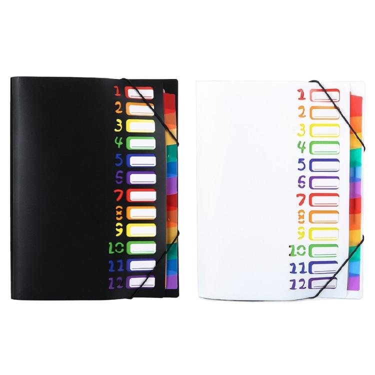 2pcs Portable Expanding Document Organiser Labeled 12 Pocket Waterproof File Folder Elastic Fastening Rope Design