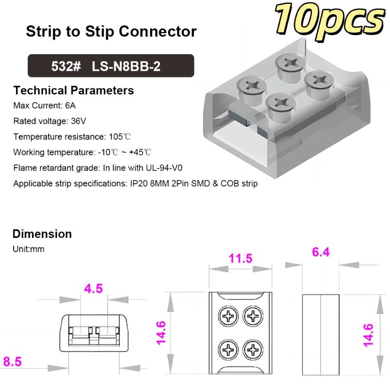 §10 Stück Lötfreier Selbstverdrahtender Lampenstreifen-Stecker 2P 8/10MM LED-Streifen-Stecker Schraubbefestigung Verbindungsklemme