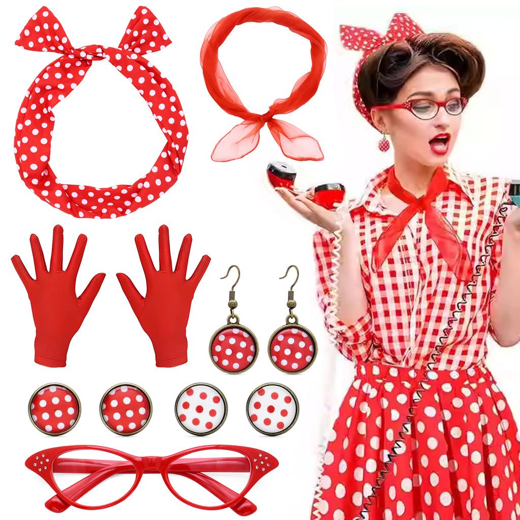 Dot Trio Costume Set For Cosplay Enthusiasts Adjustable Headband Earrings And Glasses
