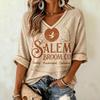 Women's Halloween Printed Neck T-Shirt Casual Fashion Short Sleeve Top