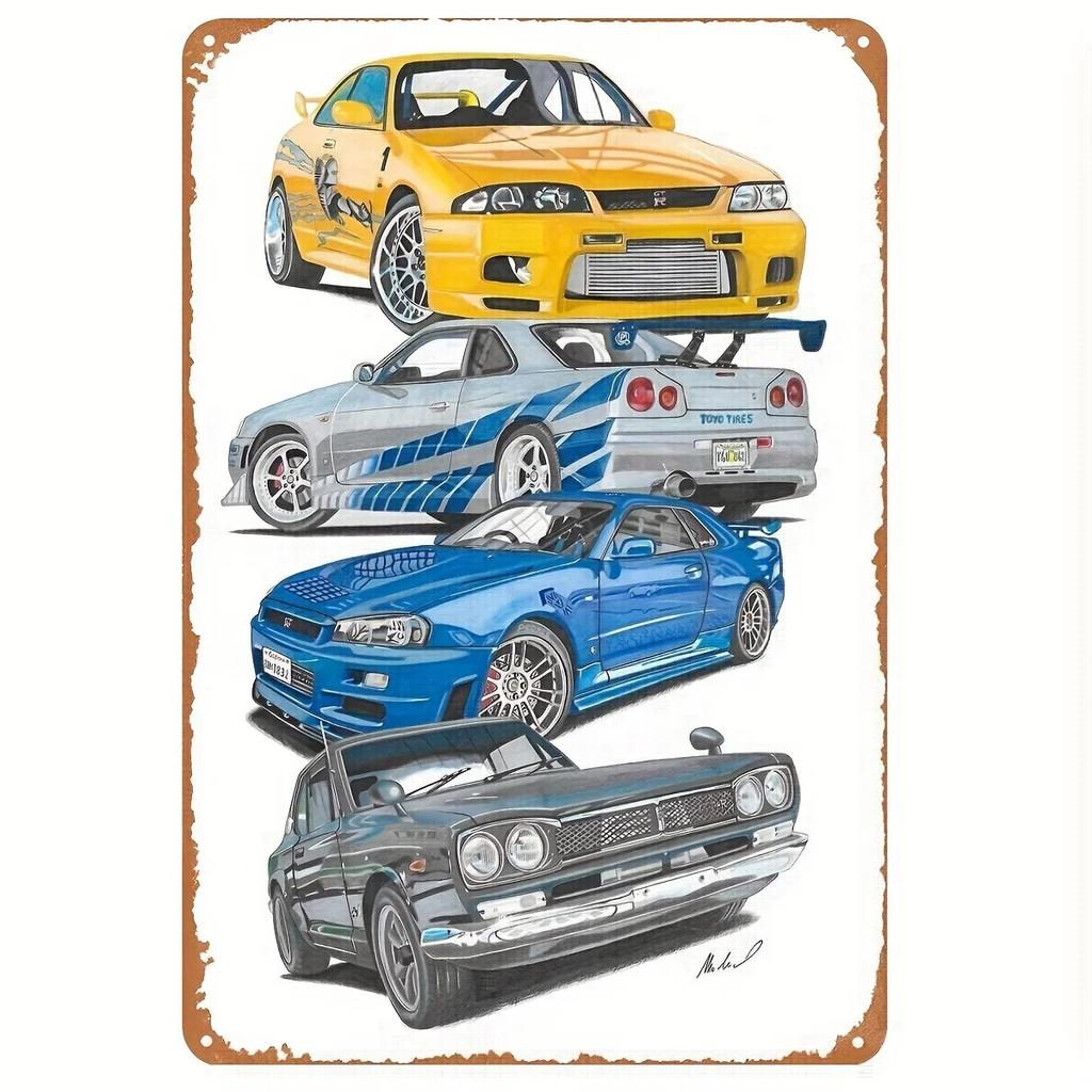 Nástěnné cedule Rychle a zběsile Vintage Regálový vůz Kovový plechový znak Plakátová deska Dekorace Bar Garáž Domácí dekorace Klasický plechový S