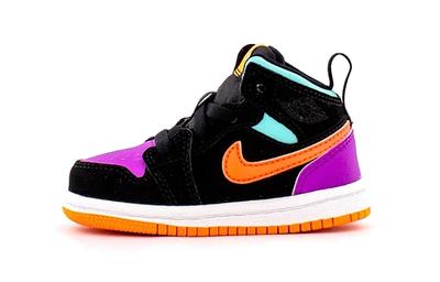 Kids' Sneakers 1 Mid Multi-Color (TD) Black/Total Orange-Aura Green