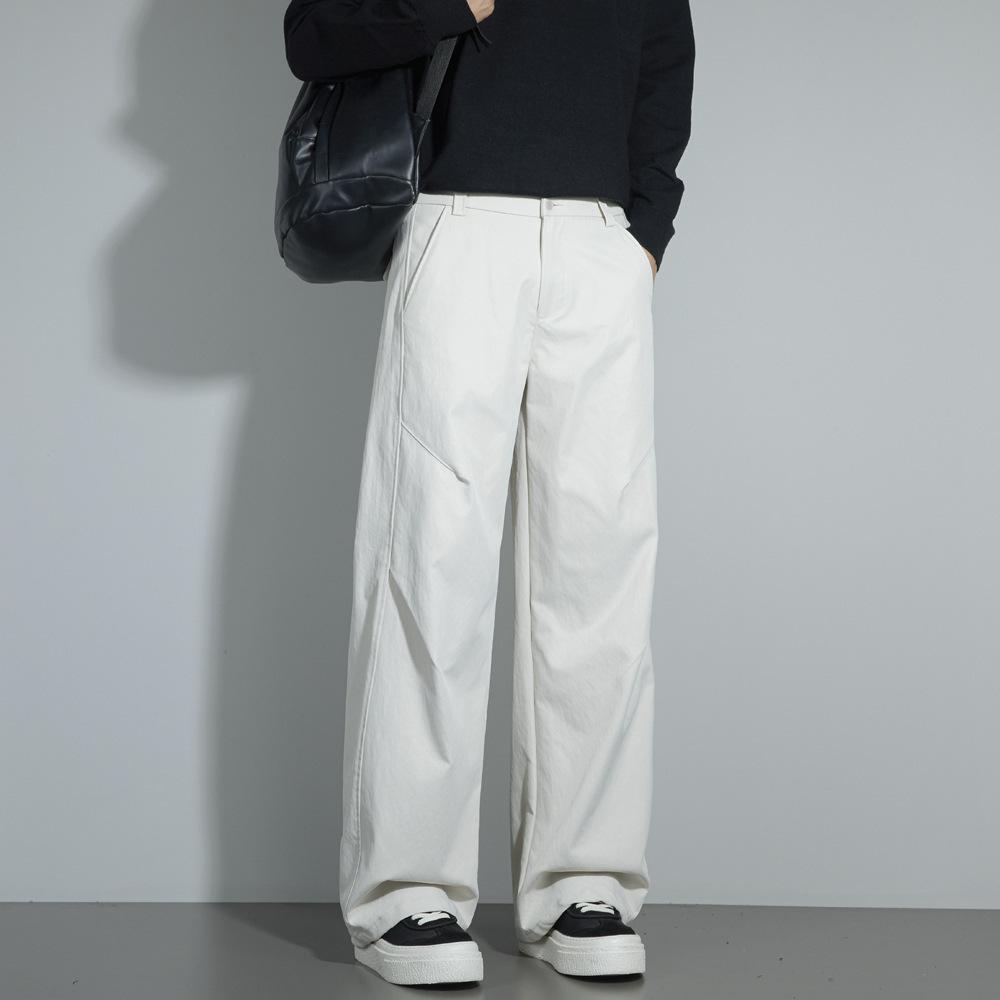 American casual pants trendy brand ruffian handsome pleated and thin design casual pants retro solid color versatile straight wide-leg pants
