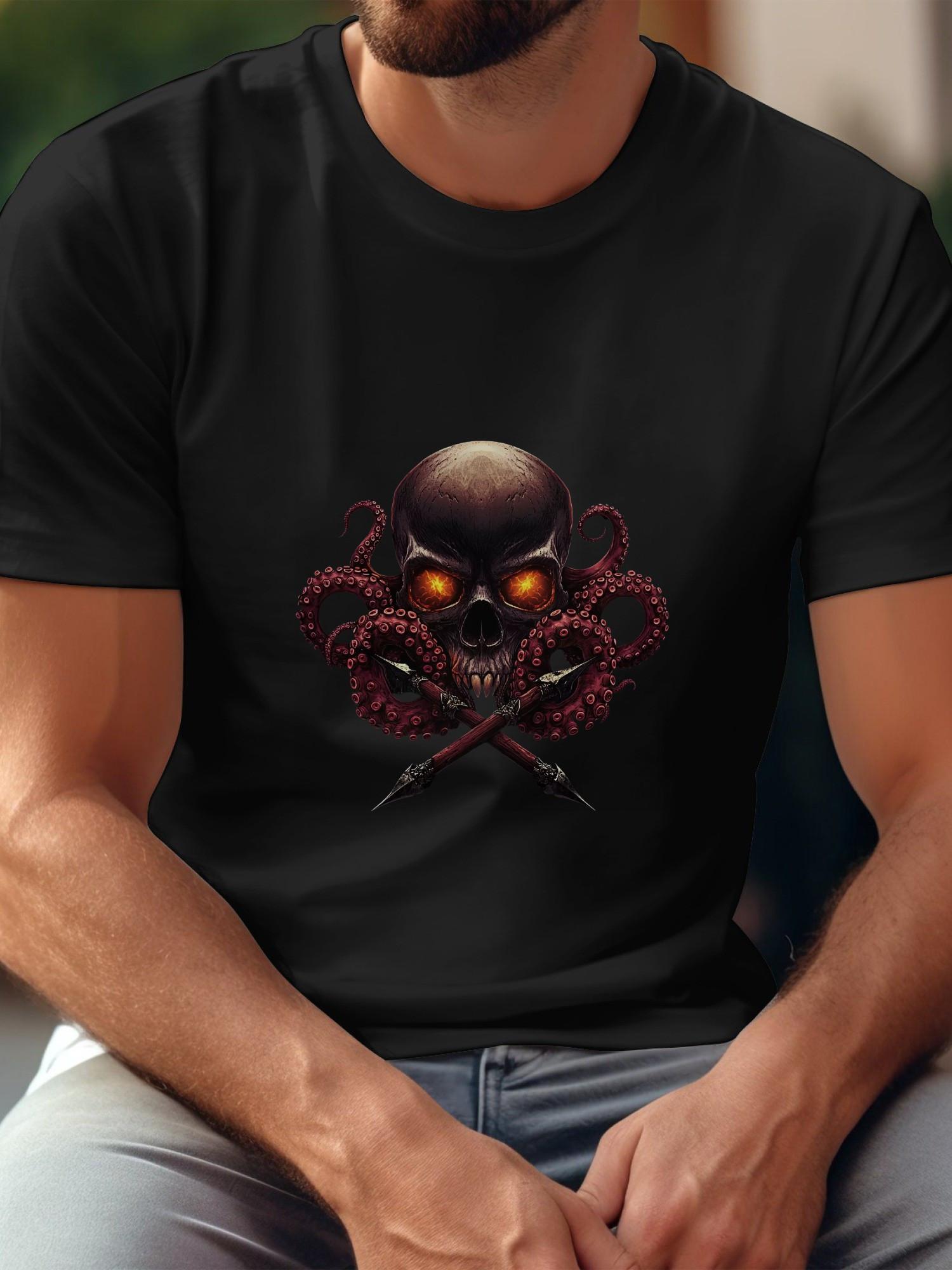 Gothic Horror Graphic T-shirt - Heavyweight 180gsm Cotton Crew Neck Tee with Skull M