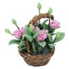 1:12 Scale Miniature Clay Flower Simulation Carnations Cane Basket Doll House Decoration
