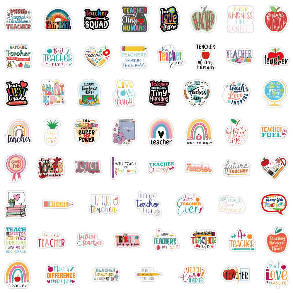 60 New Teacher Doodle Stickers DIY Decorative Notebook Skateboard Personalized Hand Note Waterproof Stickers