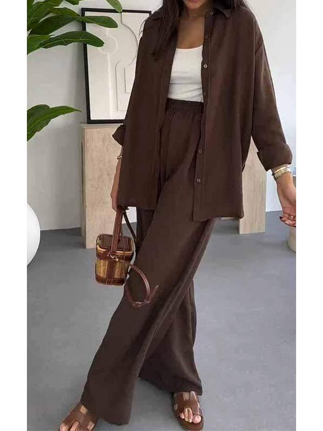 European & American Women's Solid Color Two-Piece Set: Spring/Summer 2025 - Loose Top & Casual Wide-Leg Pants