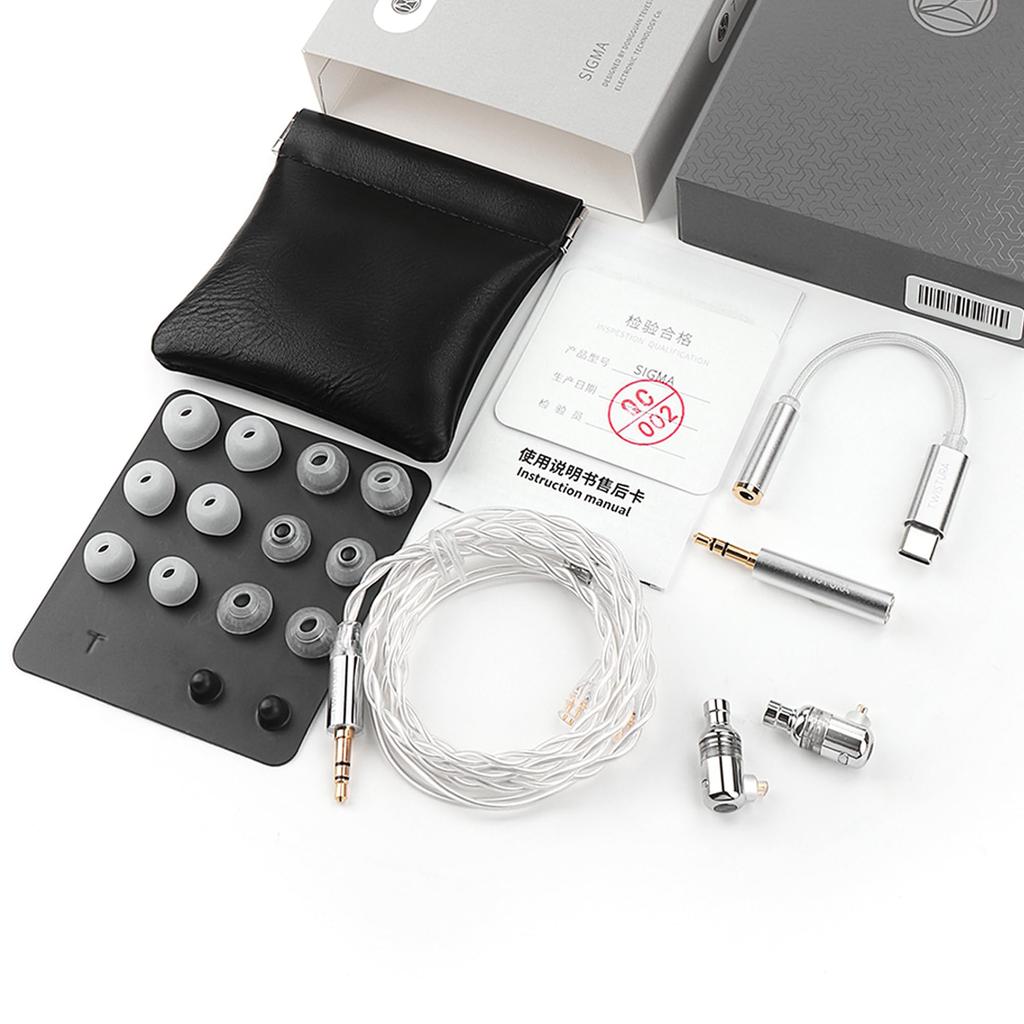 TWISTURA SIGMA Hybrid Earphones Dynamic Driver and BA Driver Aluminum Alloy OFC Silver Plated Cable Adapter Impedance Adapter Detachable Microphone