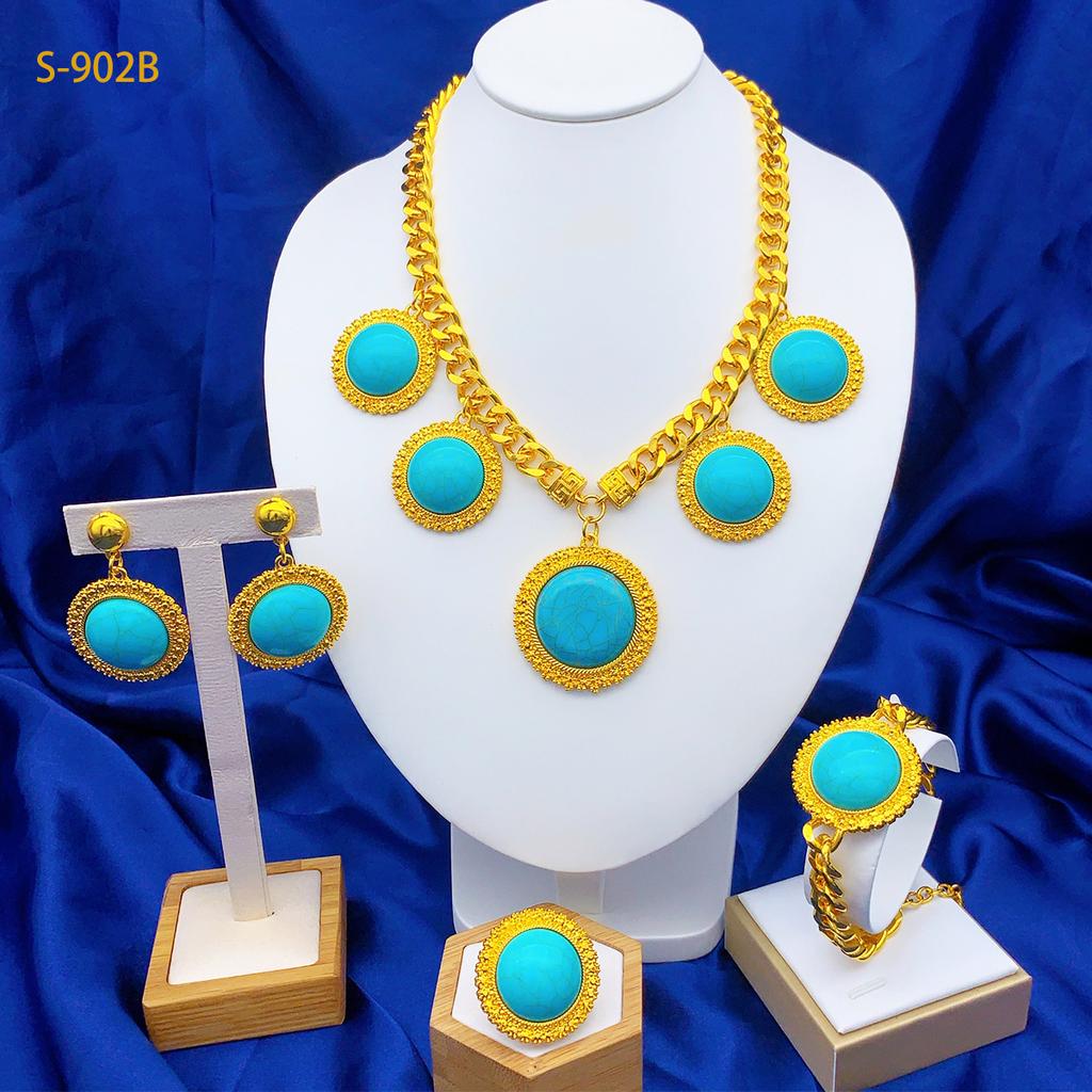 2026 Alloy Set Four-piece Dubai Indian Arcane Gold Jewelry Necklace Bracelet Earrings Ring