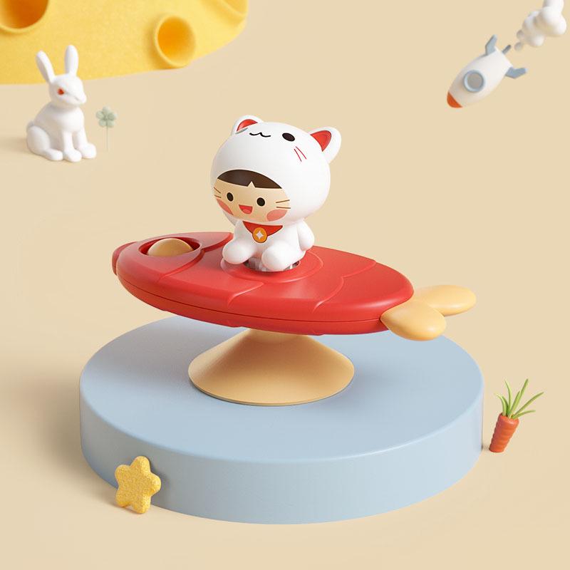 Rocket Spin Top Baby Soothing Toy with 3D Cartoon Design for Dining and Bath