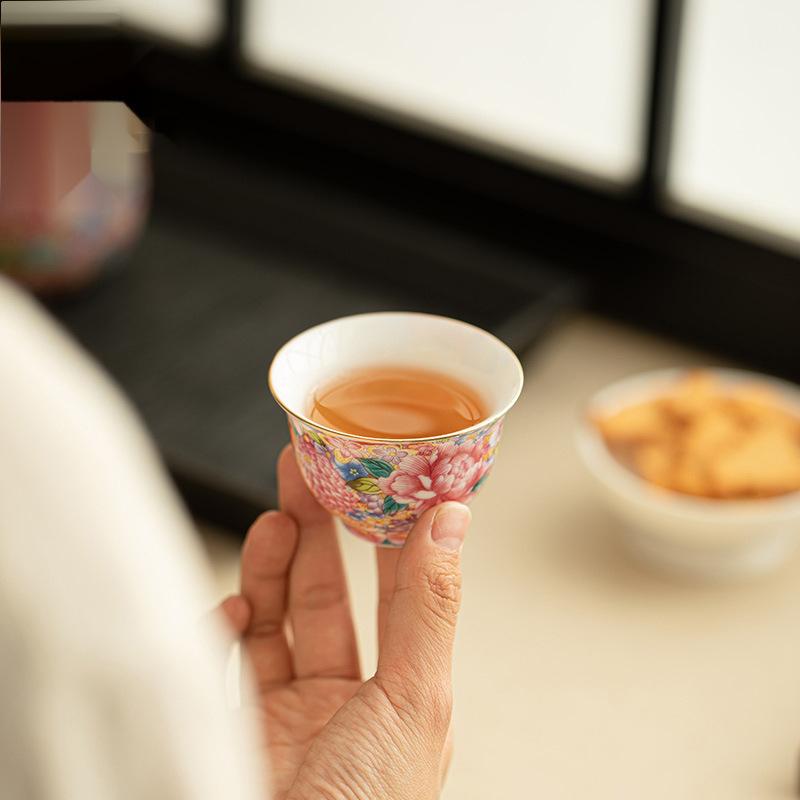 Zehntausend Blumen Emaille Teetassen Hochwertige Keramik Teetassen Premium Gefühl Zuhause Kung Fu Teetassen