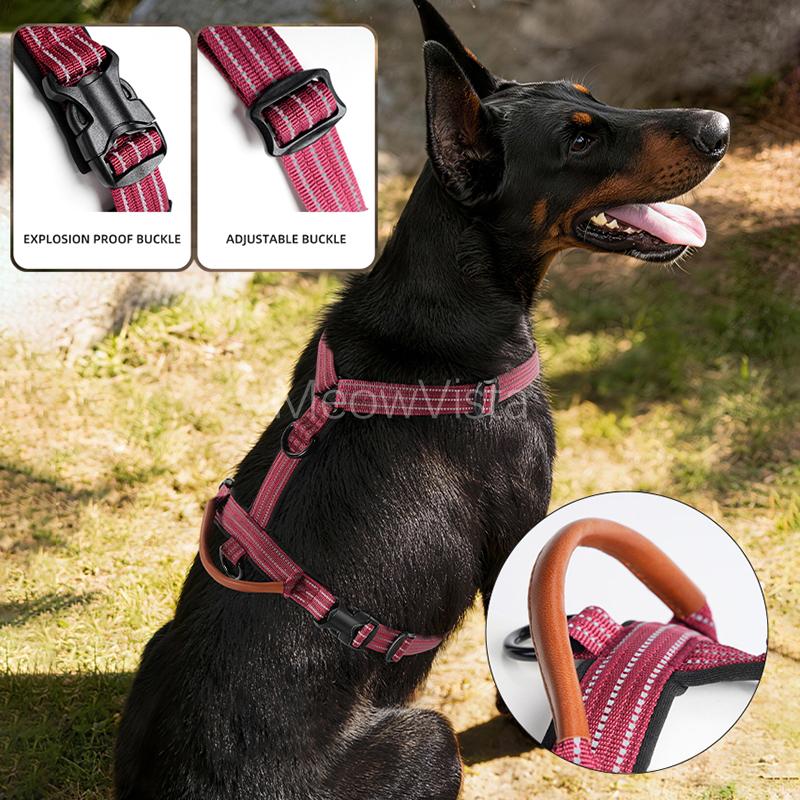 Premium No-Pull Dog Harness with Leather Handle Adjustable 3M Reflective Straps Escape-Proof Walking Lead for Medium Large Dogs