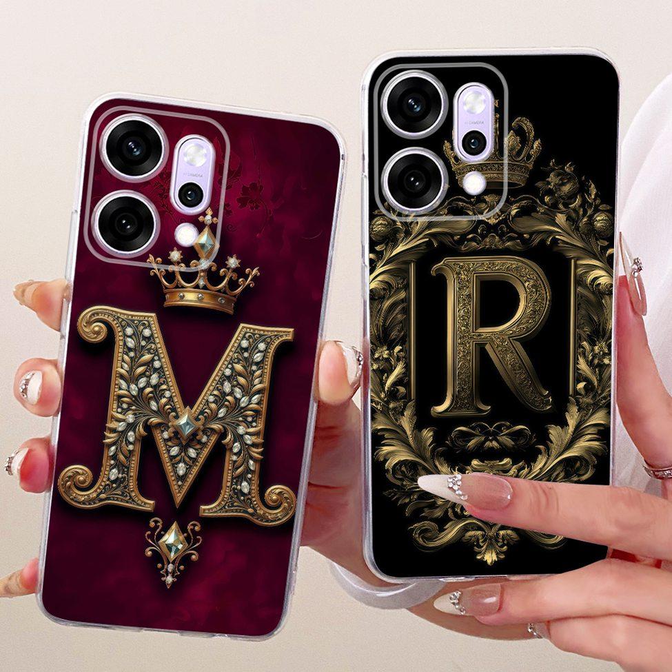 Transparent For Oppo Reno 14Pro CPH2739 PKZ110 Cover For Oppo Reno14 Pro Case Luxury Crown A-Z Letters 2D Flat Pattern