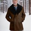 Men's Slim Fit Double-Breasted Wool Coat with Cashmere Fur Collar - European Sizes for Autumn/Winter