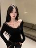 Women's Sweet & Spicy Black Slimming Lace Patchwork Long Sleeve Top - Autumn/Winter Collection