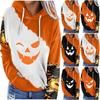 Dámská ležérní móda halloweenský svetr s dlouhým rukávem a kapucí s potiskem