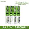 1.5V 12800mAh AA Rechargeable Lithium Battery, USB Fast Charging