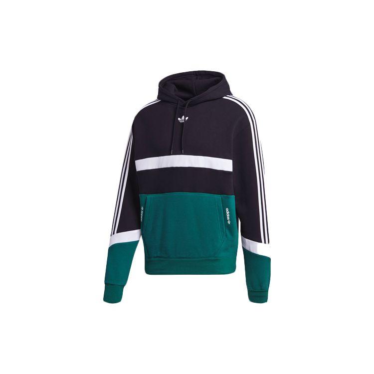 adidas Originals Men s SPRT US FT OH Colorblock Pullover Hoodie Black Green GJ6718 XS