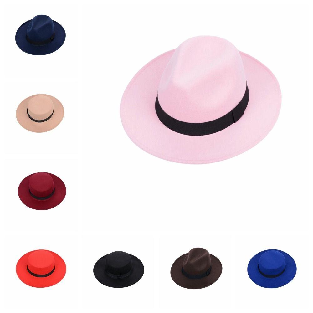 Solid Color Men's Felt Hat British Style Women Jazz Hat Trendy Woolen Flat Top Hat  Winter