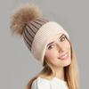 Ladies Elegant Outdoor Wool Blender Knitted Hat with Real Fur Pompom CX-C-45