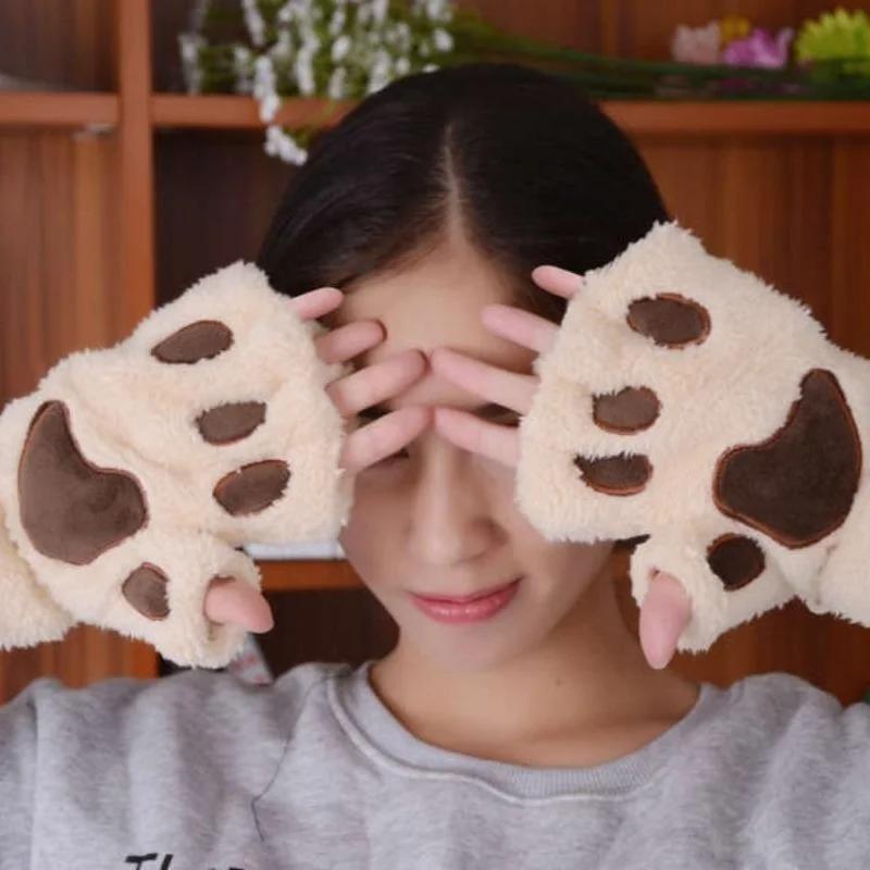 Călduș, minunat, gheare de pisică, mănuși de pluș, mănuși de iarnă, moi, pentru degete scurte, pentru jumătate, costum de urs, pentru jumătate de degete, cadou