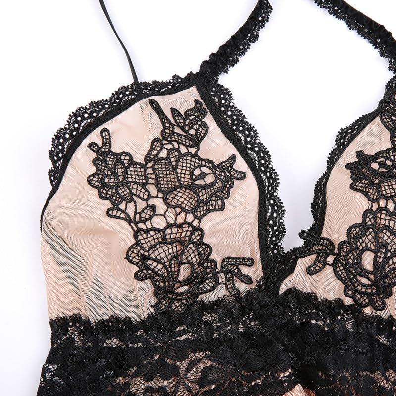 Luxurious embroidered sexy babydoll lingerie and shorts loose sheer for women [AQURAD] set, fit, S-XL camisole, high-end look, cute, (beige)