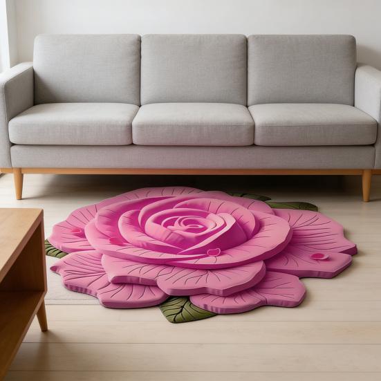 Flower Shaped Floor Mat Soft Gradient Petal Texture Blooming 3D Flower Carpet Non-Slip Washable Decorative Rug