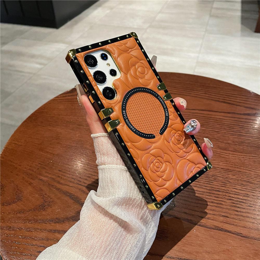 For Magsafe Wireless Charging 3D Flower Leather Case For Samsung Galaxy S25 S24 Ultra S23 Plus S23FE S22 TPU Shockproof Cover