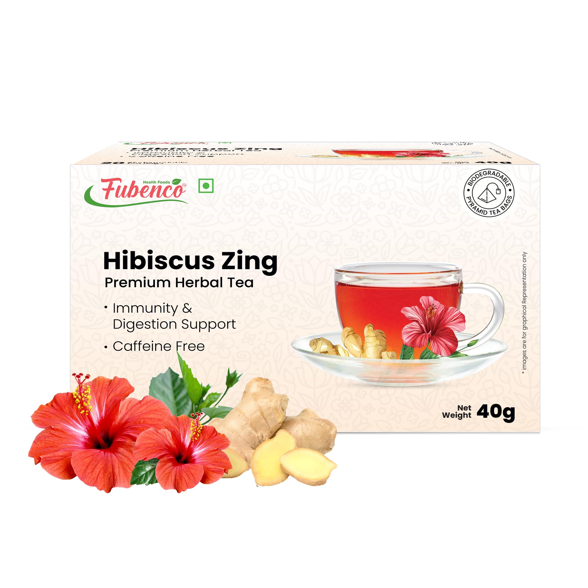 Fubenco Health Foods Hibiscus Zing Tea (20 Tea Bags) | Natural & Organic | 100% Caffeine-Free Herbal Tea - (Pack of 1)