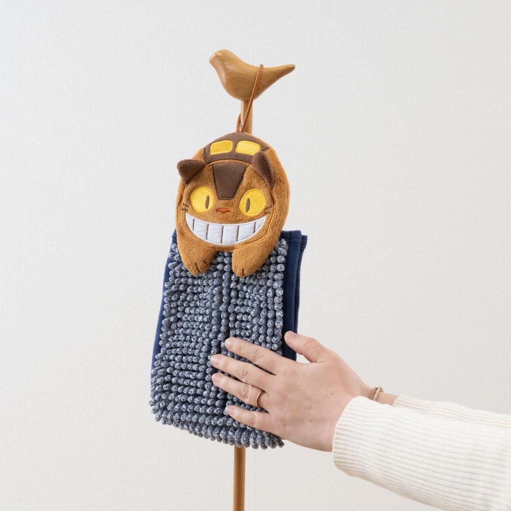 Senko My Neighbor Totoro Fluffy Cat Bus Hand 15 X 20 Cm Using the Navy 65609 Towel, Approx. (when Loop), Blue, Absorbent, Quick-Drying Microfiber,