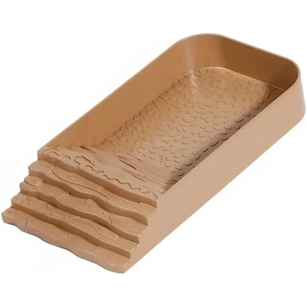 

Plastic Reptile Water Dish with Ramp Ladder Climbing Turtle Feeding Dish Multi-functional Square Turtle Bath Basin Aquarium Use коричневий