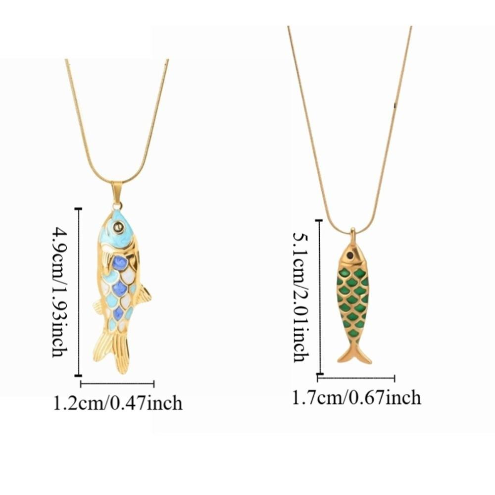 3D Charms Fish Pendant Necklace Snake Chain Marine Life Necklace Enamel Ocean Necklace  Classic
