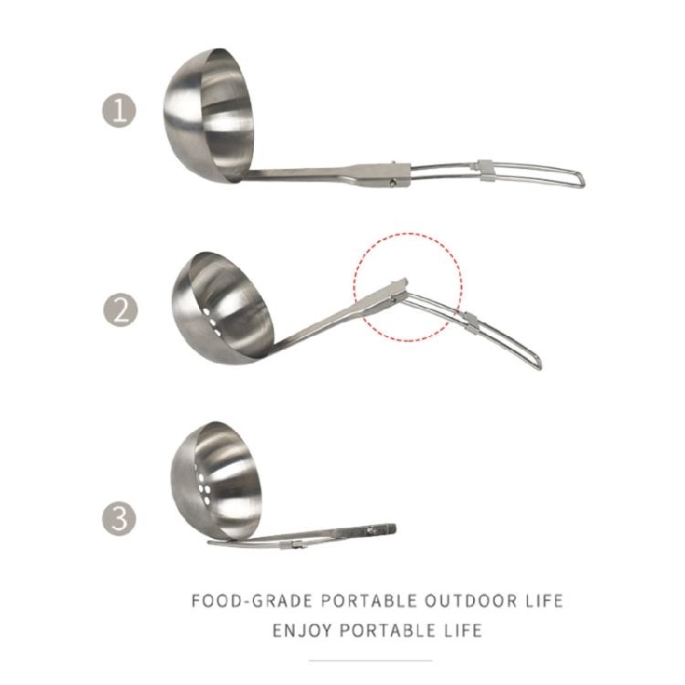 Stainless Steel Soup Ladle/Slotted Spoon with Folding Handle Camping Spoon