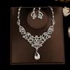 Korean Bridal Necklace & Earrings Set - Rhinestone & Pearl Wedding Accessories