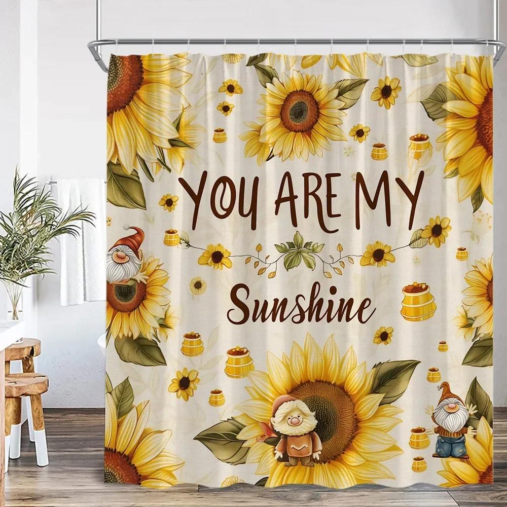 

Sunflower Shower Curtain Yellow Flower You Are My Sunshine Bathroom Decorative Shower Curtain With Hook W60H190(CM)-1 Pcs