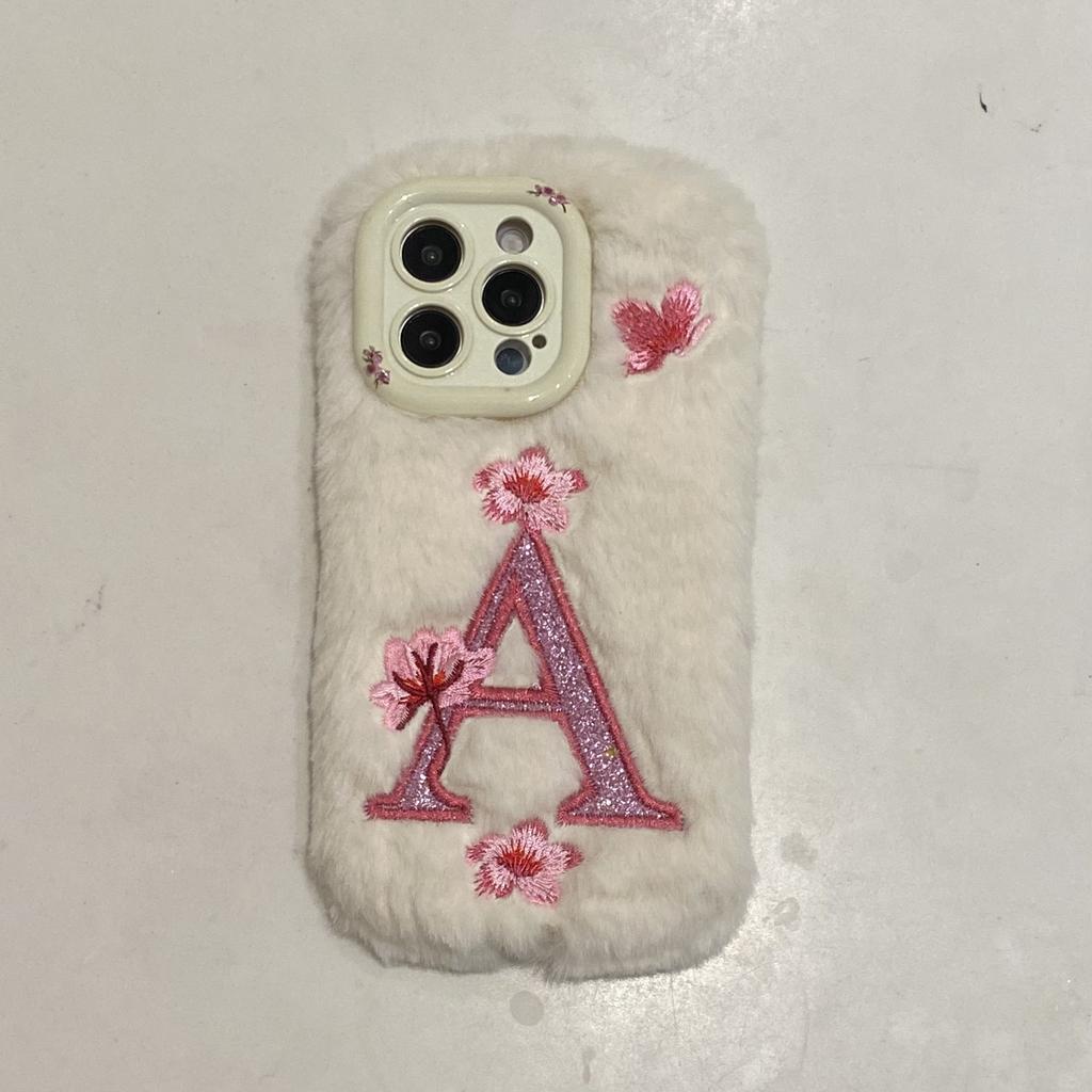 Autumn and Winter Plush Butterfly Flower Mobile Phone Case for Apple 16PROMAX Trend 15 Fine Holes 12 Letters Bracket 11