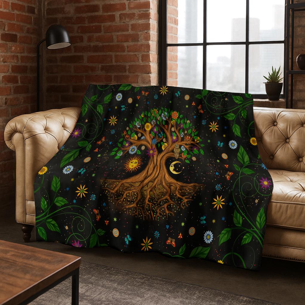 Nature Viking Yggdrasil Norse Tree of Life Flannel Blanket Soft Warm Blanket for Bedroom Room Living Room Travel Camping Picnic