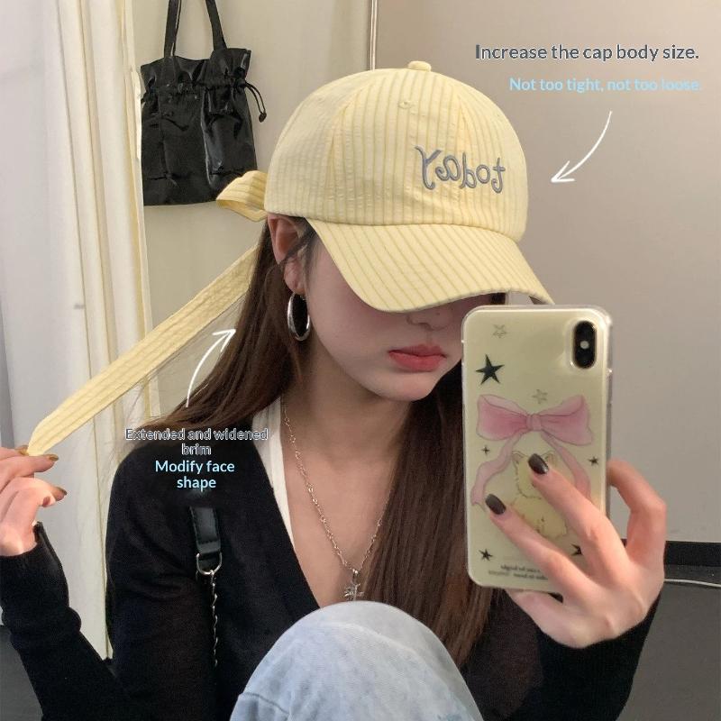 Embroidered Letter Baseball Cap Striped Design Sweet Bow Tie Sports Hat Bow Ribbon Design Cotton Material Embroidered Letter Cap