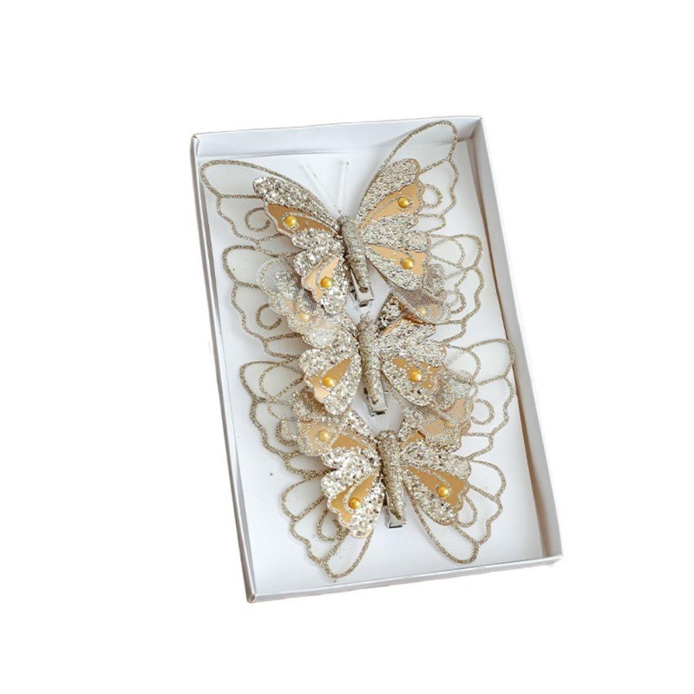 Simulation Butterfly Christmas Glitter Butterfly Ornament Party Supplies